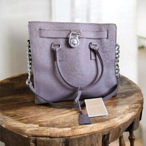 Michael Kors Tote Bag Large Purple Saffiano Leather Chain Shoulder Purse Pastel